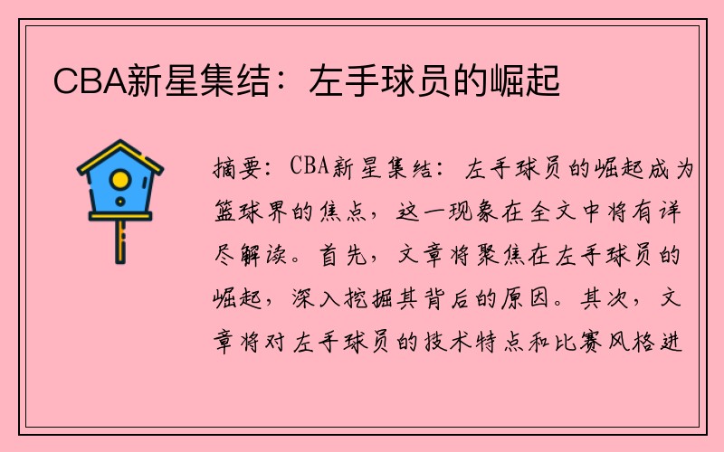 CBA新星集结：左手球员的崛起
