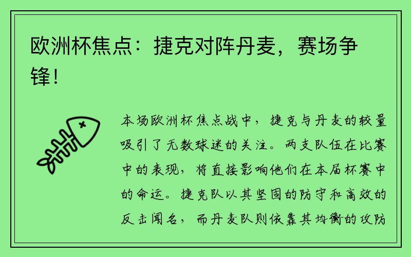 欧洲杯焦点：捷克对阵丹麦，赛场争锋！