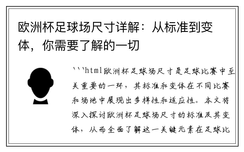 欧洲杯足球场尺寸详解：从标准到变体，你需要了解的一切