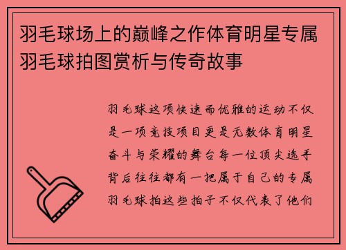 羽毛球场上的巅峰之作体育明星专属羽毛球拍图赏析与传奇故事